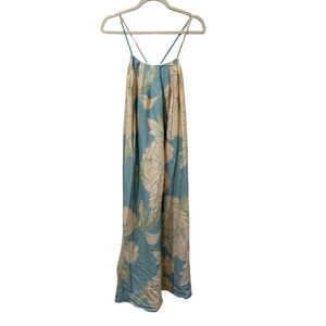 Doe and Rae Blue Floral Textured Maxi Dress Small Pockets Tie Back 1704C